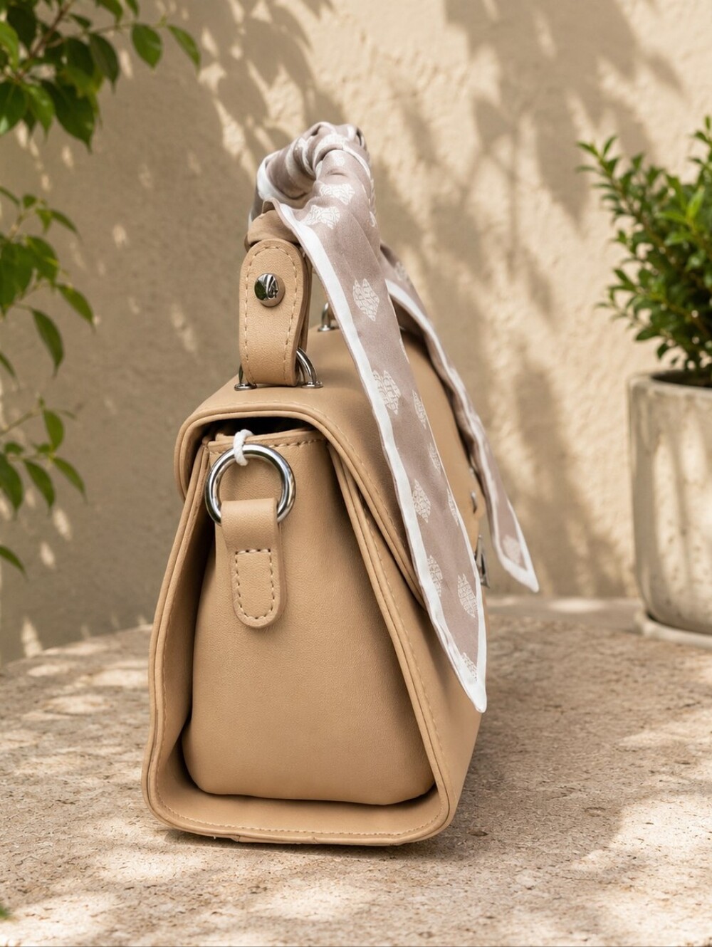 2Louise et Cie Cream Satchel with Scarf Handle - Picture 4 of 5